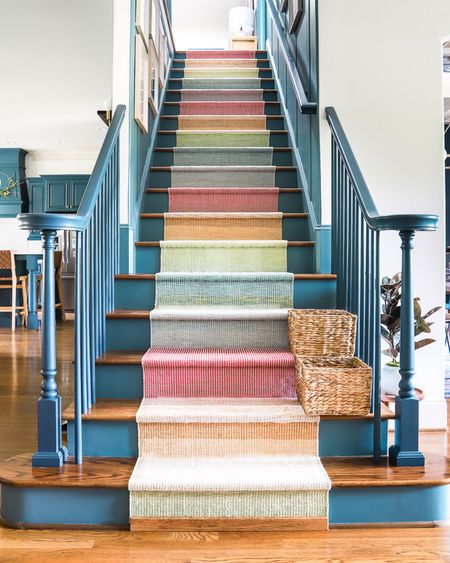Your stairs deserve to be decorated too! I’ll never get over our staircase makeover! 😍 #stairs #staircase #stairsmakeover #colorfulhome #runner #colorfulrug #annieselke #stairrunner #homedecor #artprints #gallerywall 

#LTKhome