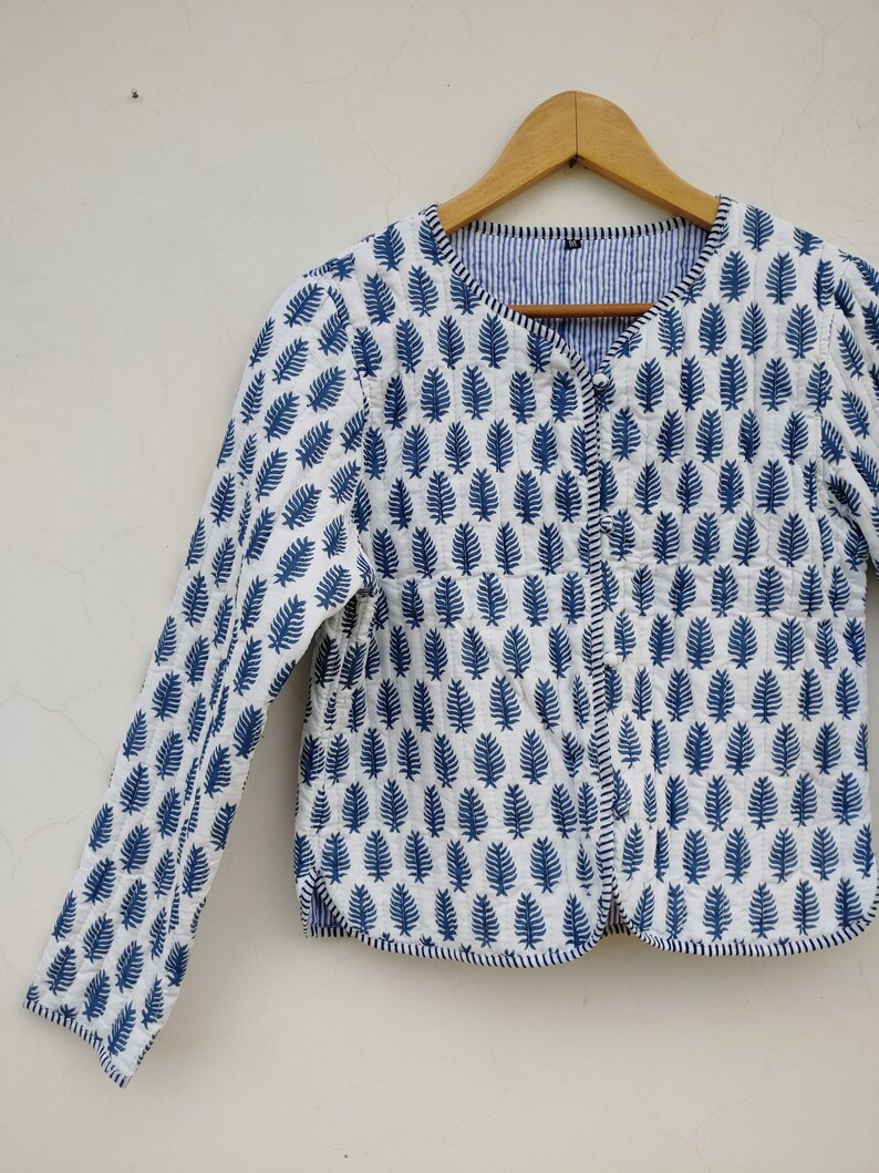 Cotton Quilted Jacket Women Wear Front Open Kimono Stripe piping HandMade Vintage Quilted Jacket ... | Etsy (US)