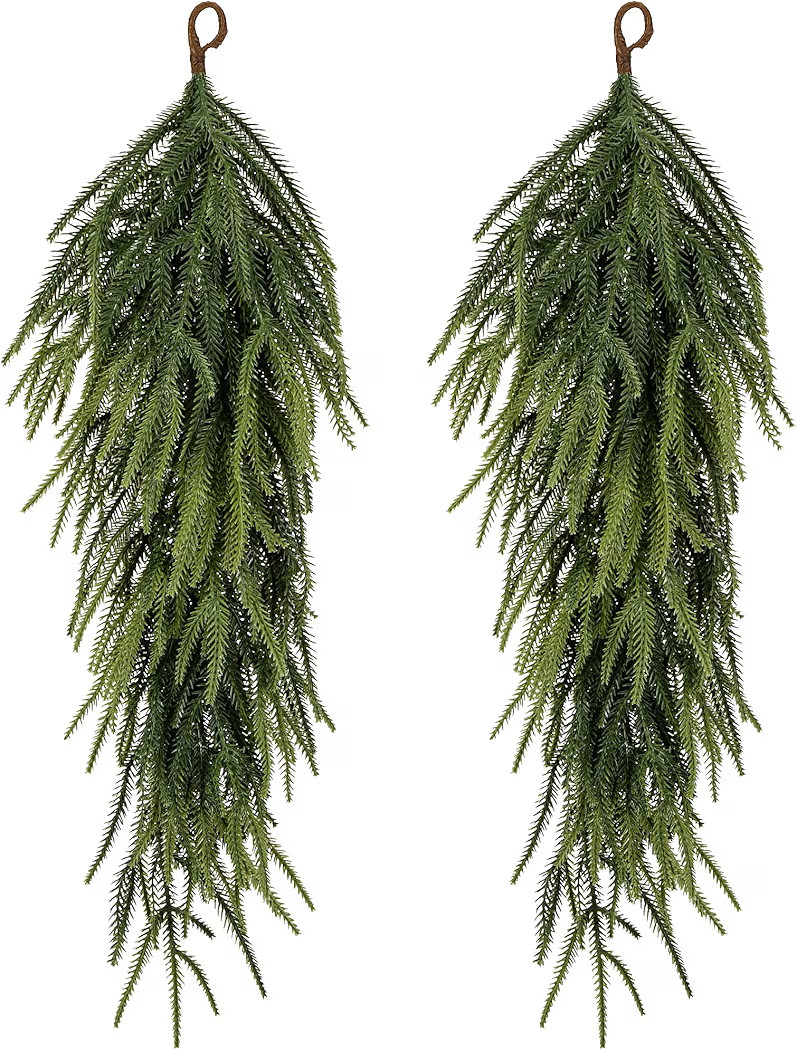 2 Pcs 30" Extra Length Artificial Christmas Teardrop Swag, Faux Pine Needles Teardrop Door Swag, ... | Amazon (US)