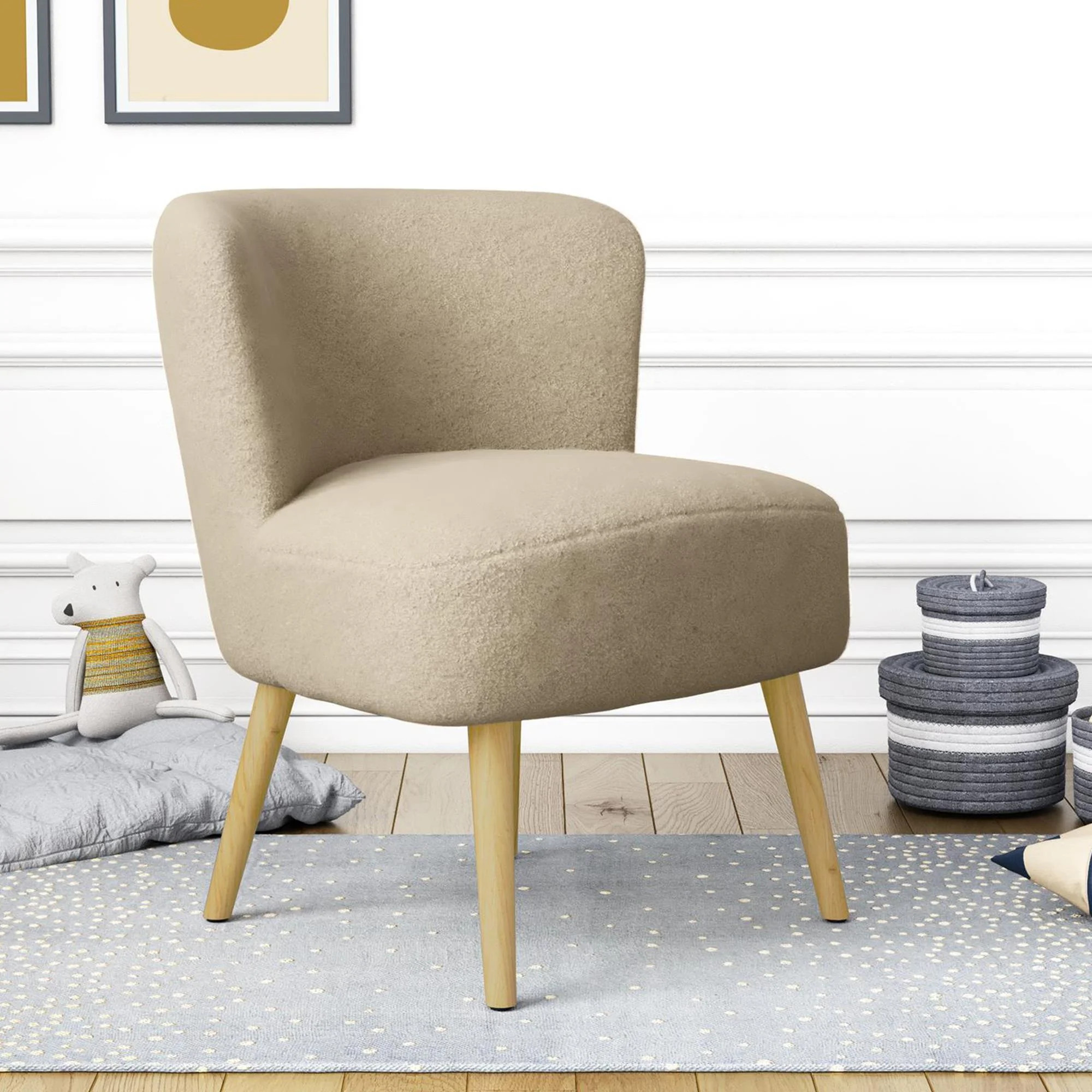 DHP Easton Boucle Kids' Accent Chair with Natural Wood Legs, Oatmeal | Walmart (US)