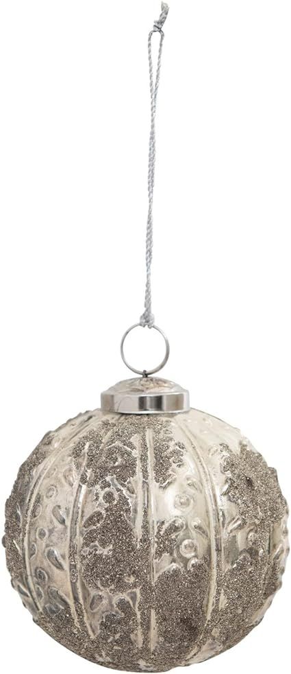 Creative Co-Op 4" Round Flocked Glass Ornament | Amazon (US)