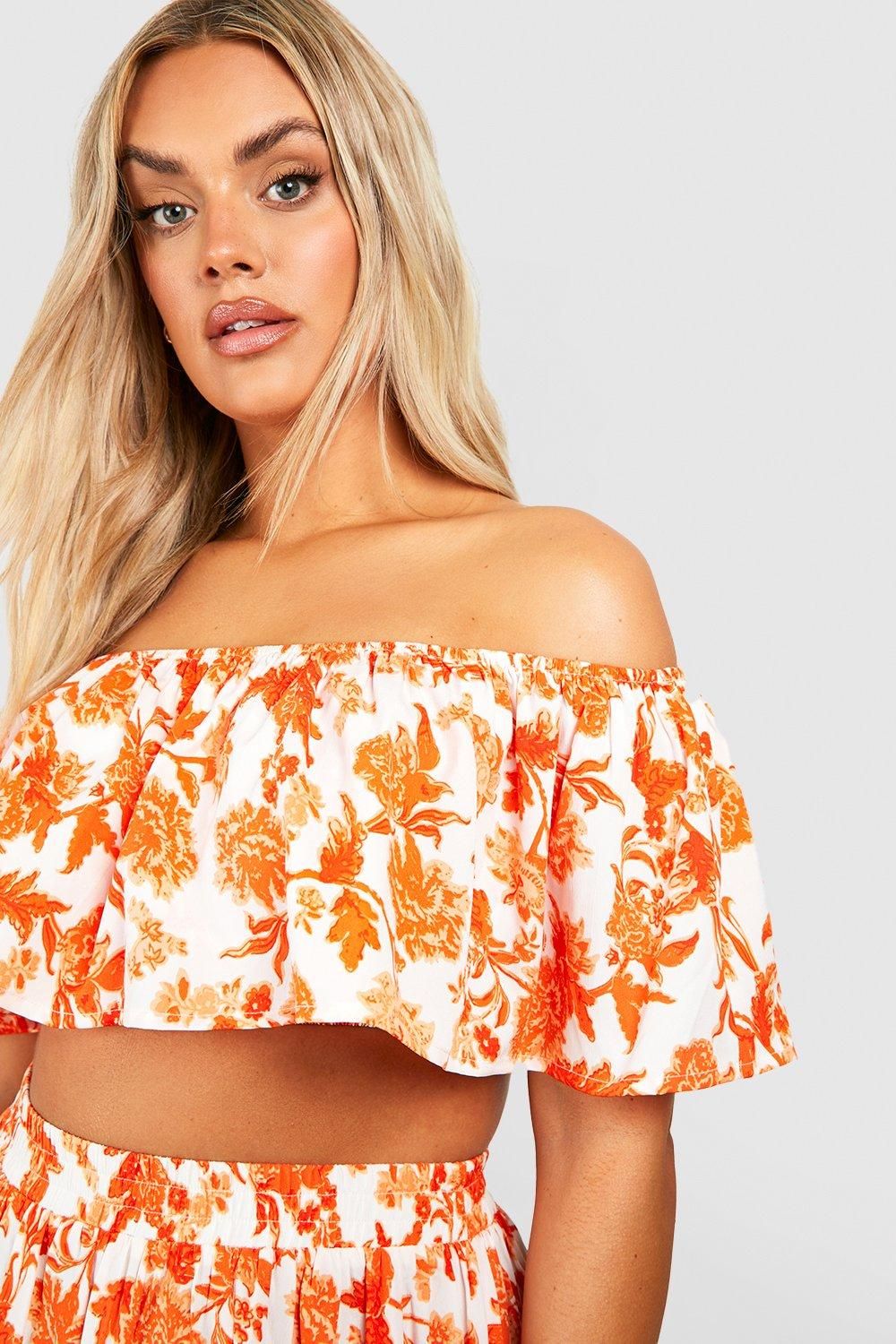 Plus Woven Floral Off Shoulder & Maxi Skirt Co Ord | Boohoo.com (US & CA)