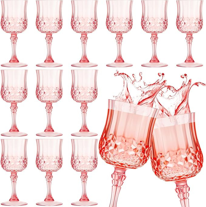Pinkunn 12 Pcs Patterned Plastic Wine Glasses Colorful Goblet Champagne Flutes Glasses Vintage St... | Amazon (US)