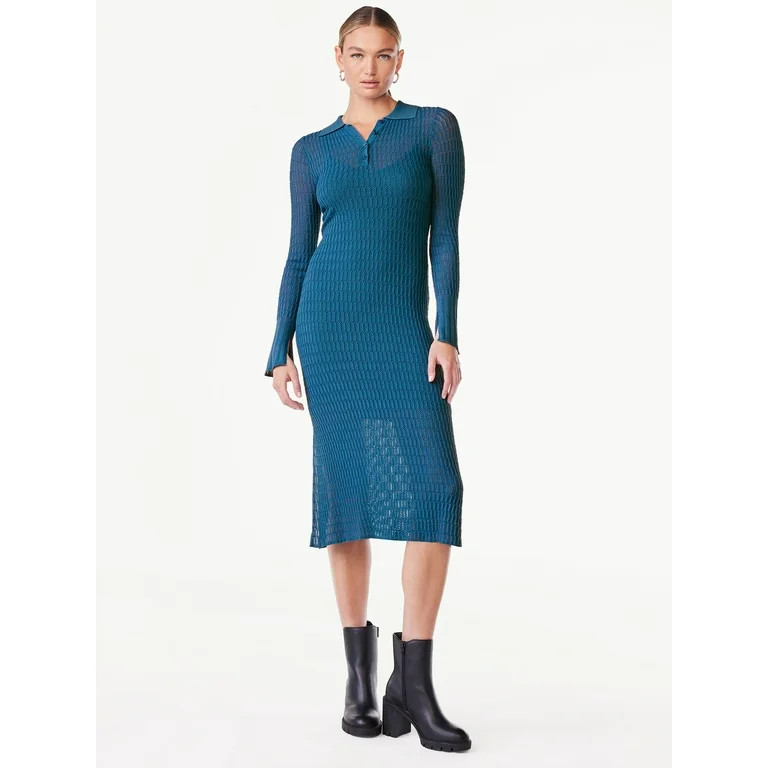 Scoop Women's Sheer Polo Sweater Dress, Sizes XS-XXL | Walmart (US)