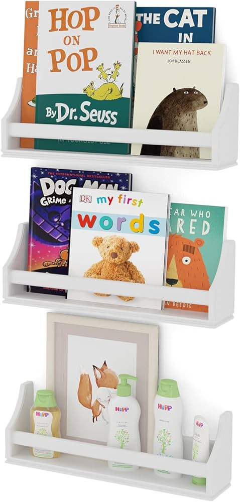 Nursery Décor Wall Shelves – 3 Set Shelf - Crown Molding Floating Bookshelves for Baby and Kid... | Amazon (US)