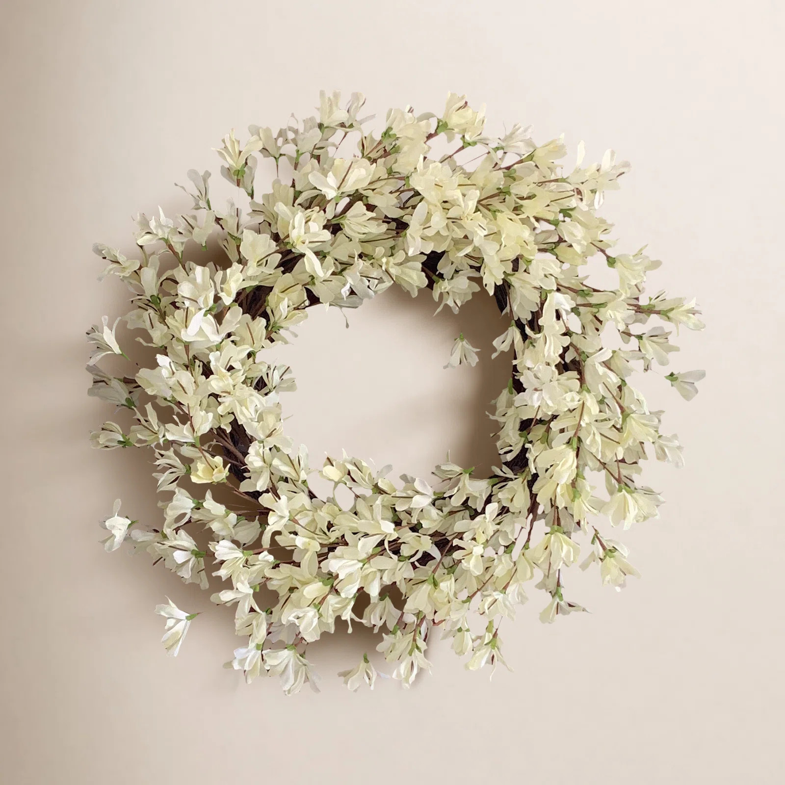 24" Handcrafted Faux Forsythia Silk Wreath for Front Door | Birch Lane