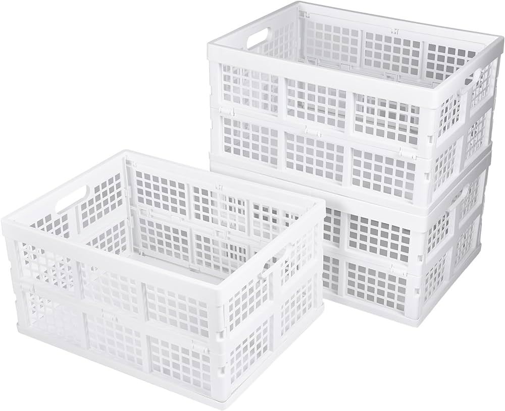 3-Pack Plastic Collapsible Storage Crates-30L,Foldable Plastic Crates for Storage (White) | Amazon (US)