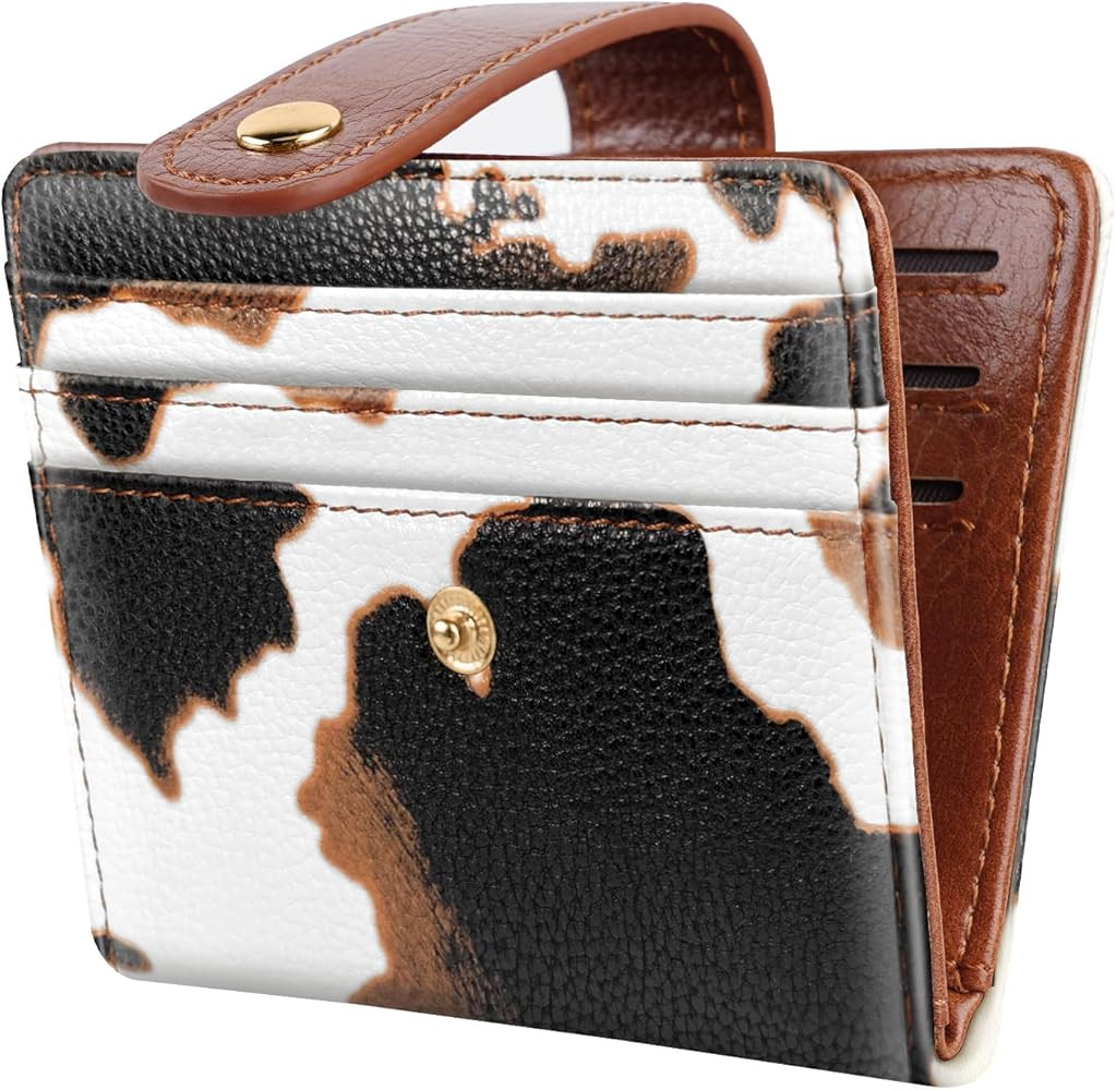 Slim Bifold Wallet RFID Credit Card Wallet Small Cute Card Holder for Women, Brown Cow | Amazon (US)