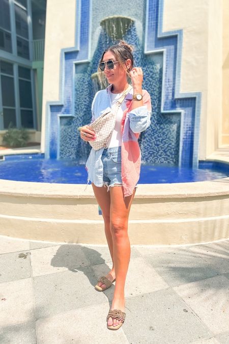 #outfitinspo #summeroutfit #shorts #casualoutfit 
Wearing 26 in shorts and small in tops! 
This casual summer look is one of my go-to and this shirt is such good quality I already ordered another color block combo! 

#LTKstyletip #LTKunder100 #LTKunder50