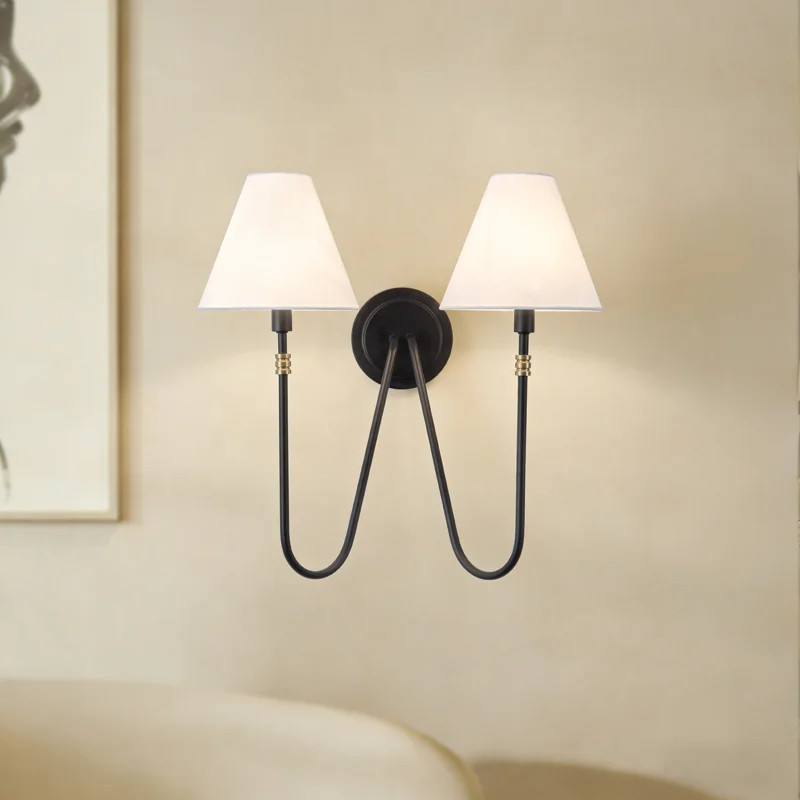 Preslee 20-in Black Sconce with White Linen Shades | Wayfair North America