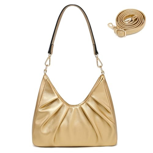 Dasein Ruched Hobo Handbag for Women Retro Shoulder Purse Crossbody Bag with 2 Removable Straps (Gold) | Amazon (US)