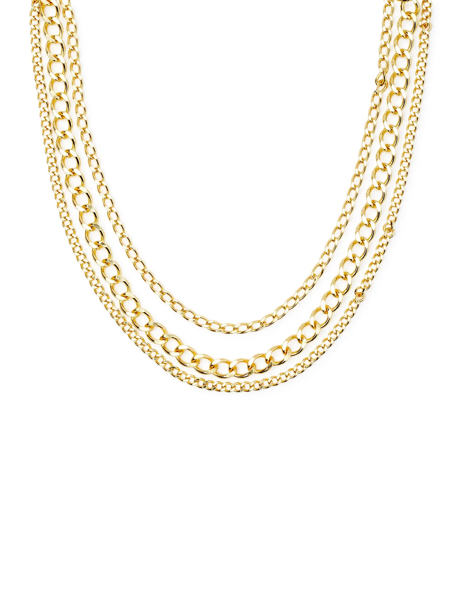 Scoop Womens Women's 14KT Gold Flash-Plated Triple Chain Layered Necklace Set, 3-Piece - Walmart.... | Walmart (US)