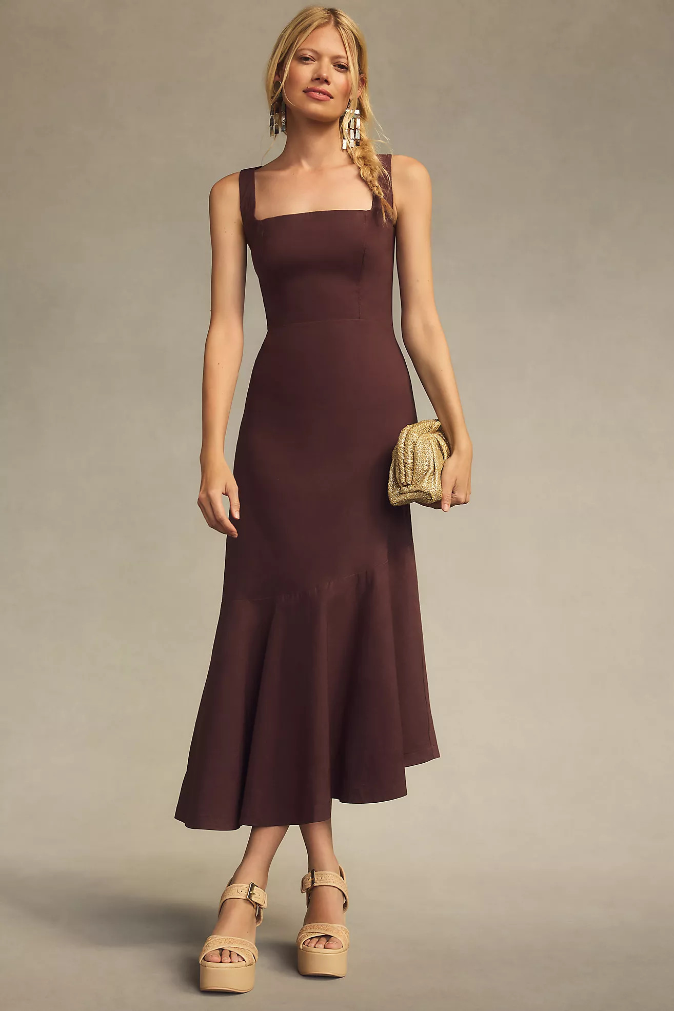 The Ariana Square-Neck Asymmetrical Ruffle-Hem Dress | Anthropologie (US)