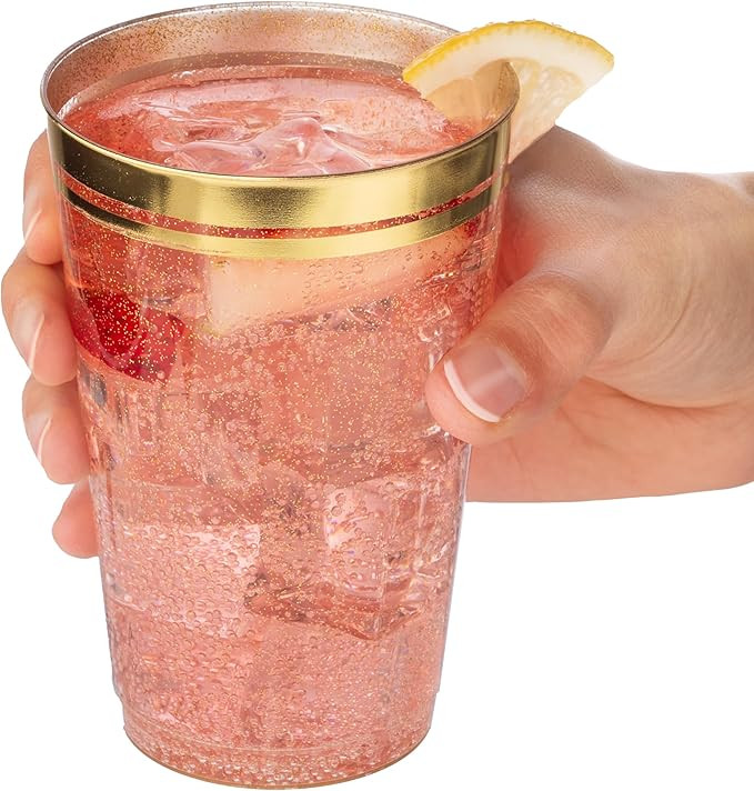 Perfect Settings 100 Premium 12oz Hard Plastic Cups Clear Glitter Gold Plastic Double Colored Rim... | Amazon (US)