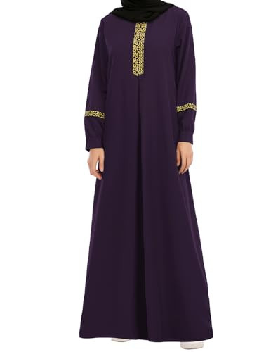 WSPLYSPJY Womens Muslim Abaya Dress Zipper Islamic Robe Pockets Maxi Prayer Clothes with Hijabs Deep Purple L | Amazon (US)