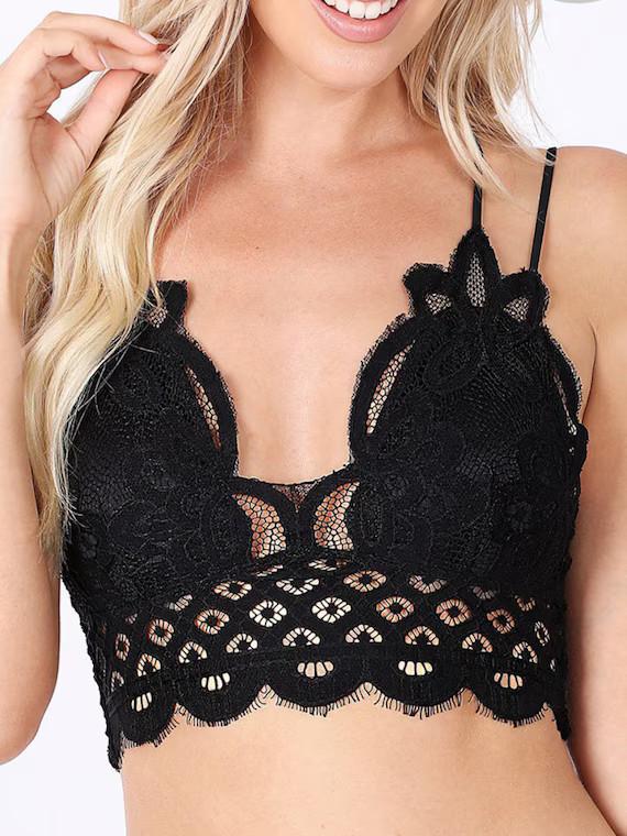 Bralette Lace Crochet Black | Etsy | Etsy (US)