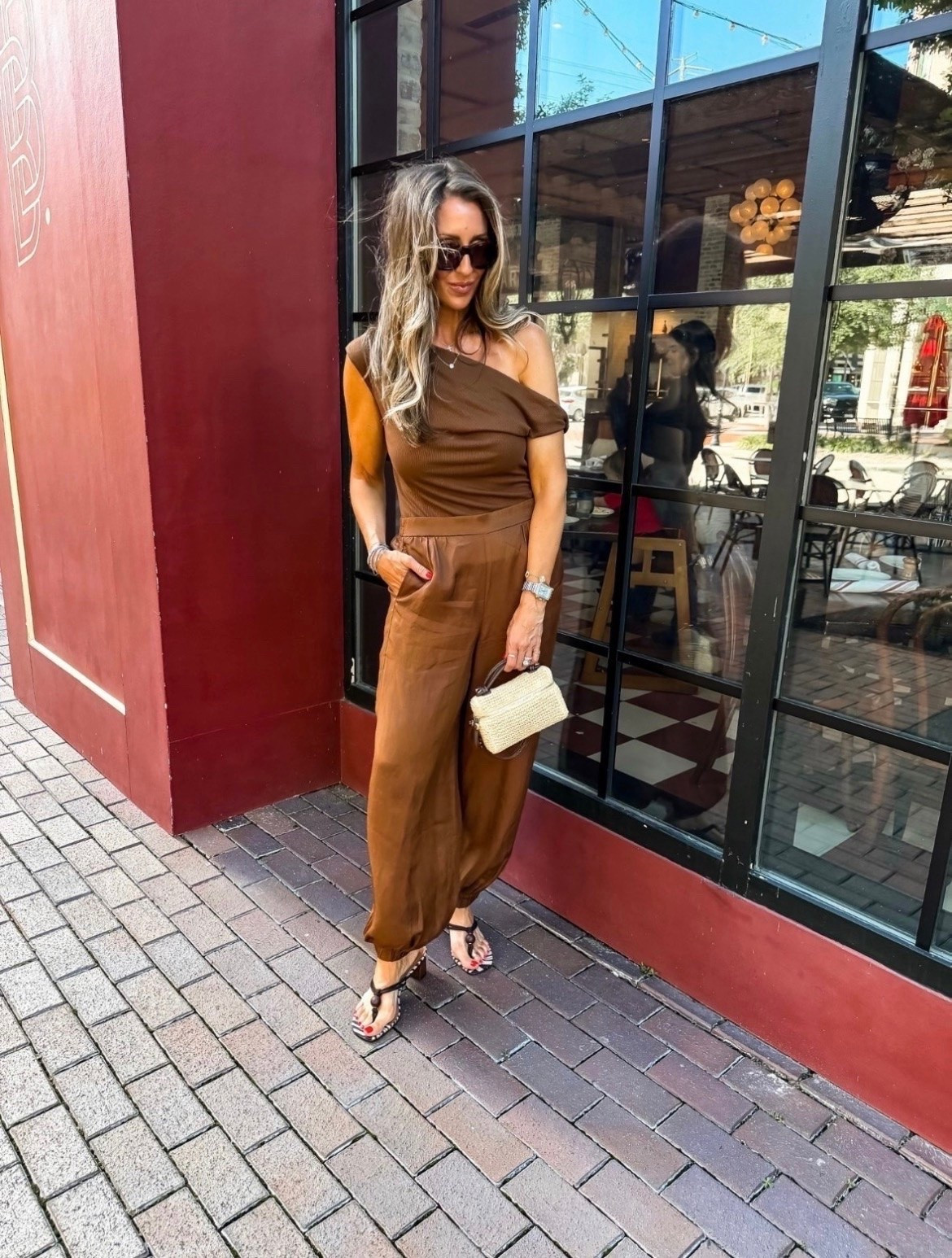 This brown monochrome look feels so elevated. The one shoulder top paired with the lightweight pants is effortlessly chic and gives that expensive look without sacrificing comfort. Perfect for date night, vacation dinners, or any time you want to feel a little more put together.

brown outfit, monochromatic style, one shoulder top, linen pants, vacation outfit, date night look, elevated basics, summer style, neutral outfit, chic outfit ideas, resort wear, TheMomInStyle

#LTKootd #LTKOver40 #LTKSeasonal