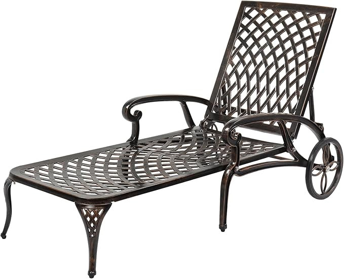 VINGLI Cast Aluminum Outdoor Chaise Lounge Chair with Wheels, Patio Chaise Lounge with 3-Position... | Amazon (US)