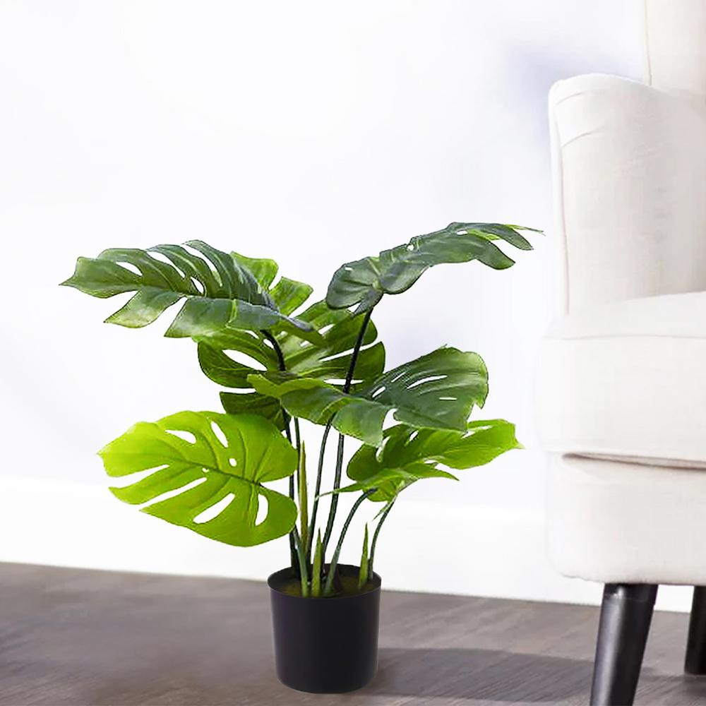BLOOMBAY INC 2 ft. Black Artificial Split Leaf Philodendron Monstera Plant in Pot | The Home Depot