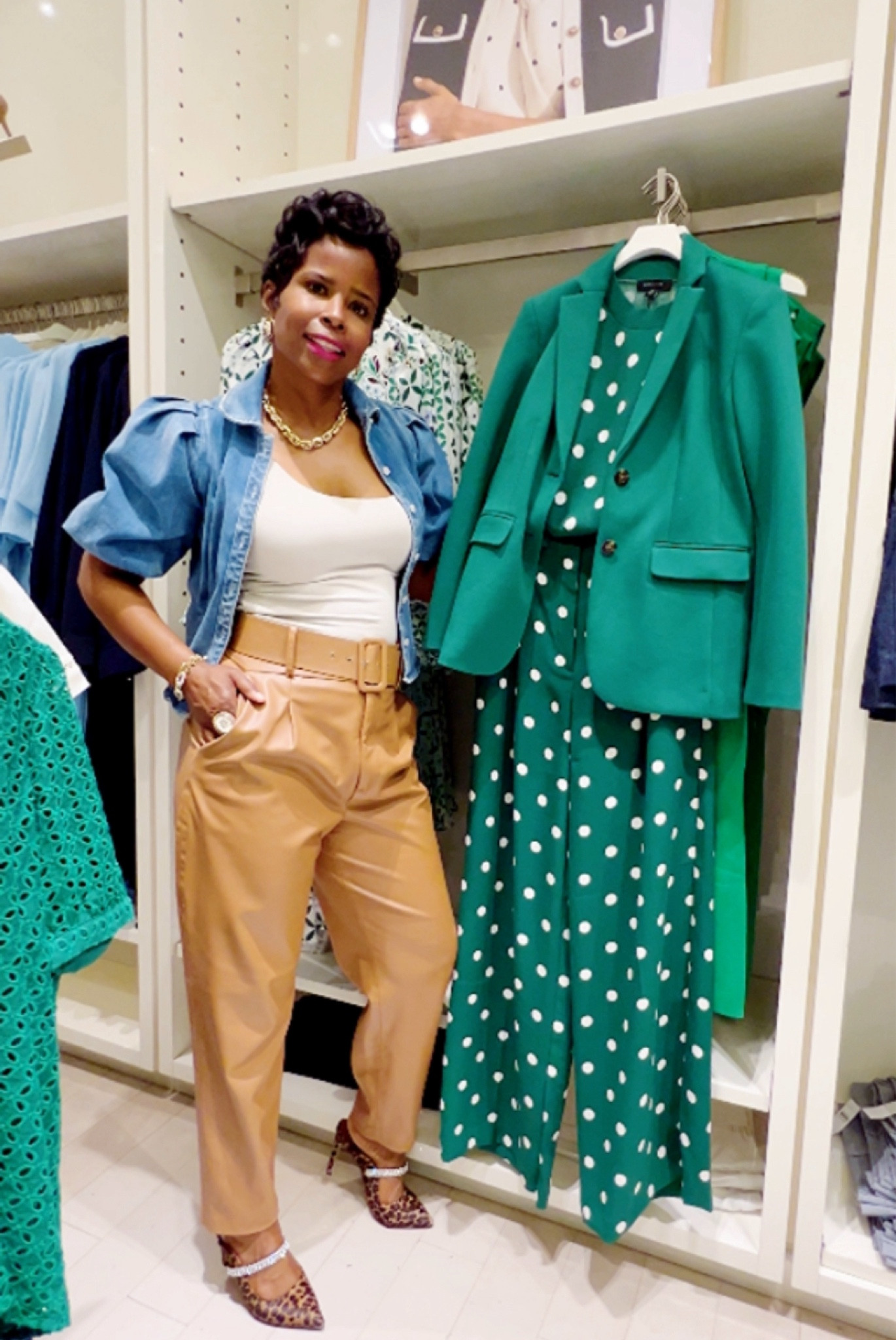 Linked similar items for my denim top and faux leather pants