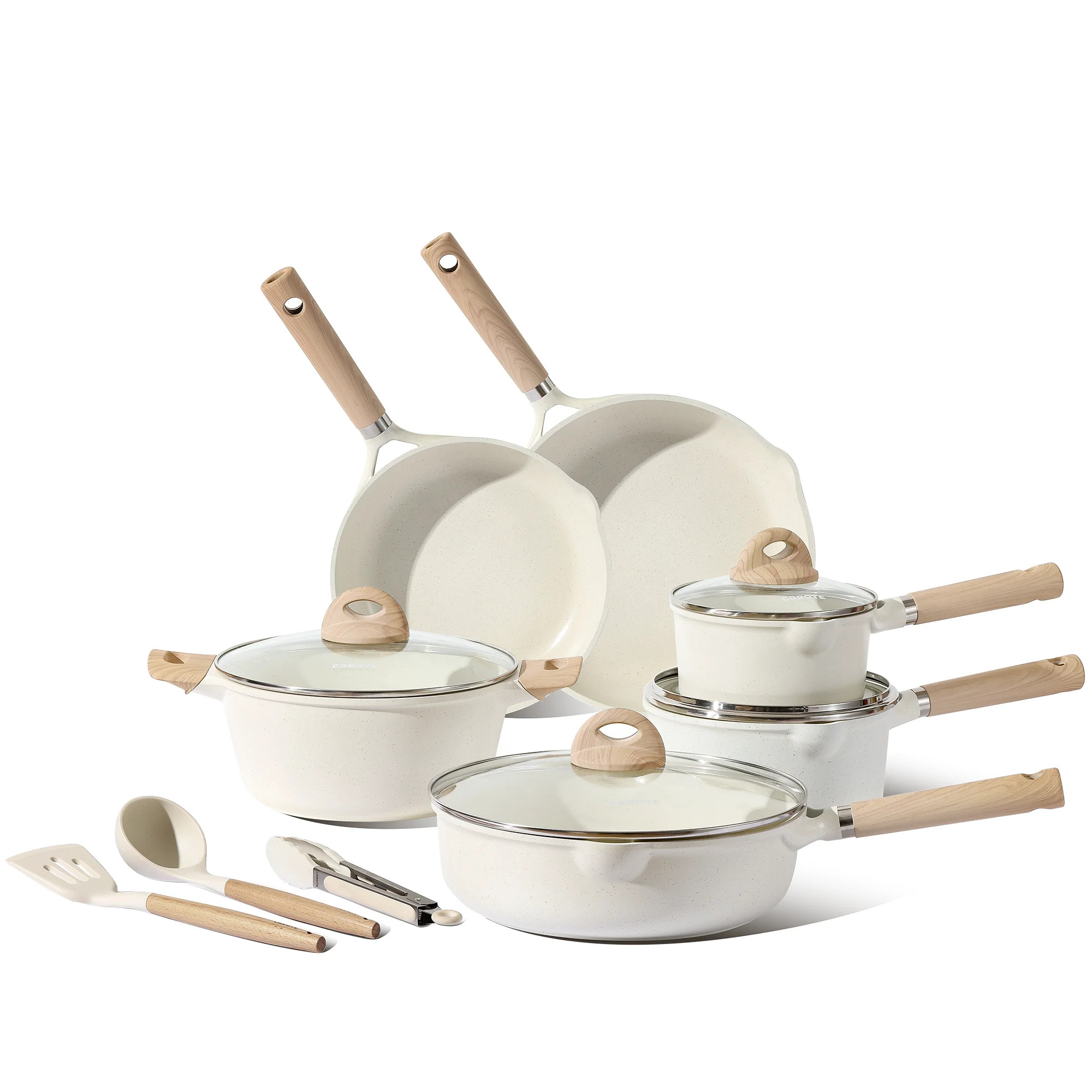 Carote Eco Modern Collection 13 Piece Nonstick Aluminum Cookware Set, Wooden - Walmart.com | Walmart (US)