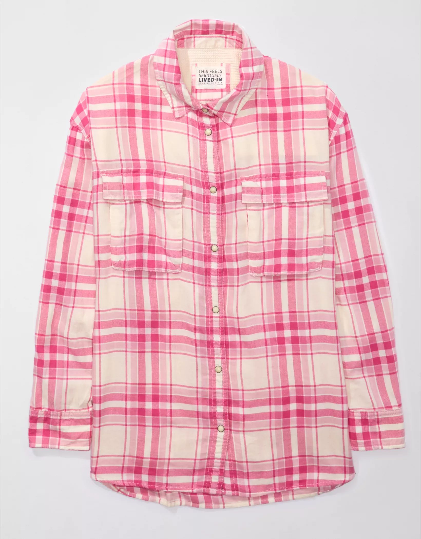 AE Oversized Long-Sleeve Plaid Button-Up Shirt | American Eagle Outfitters (US & CA)