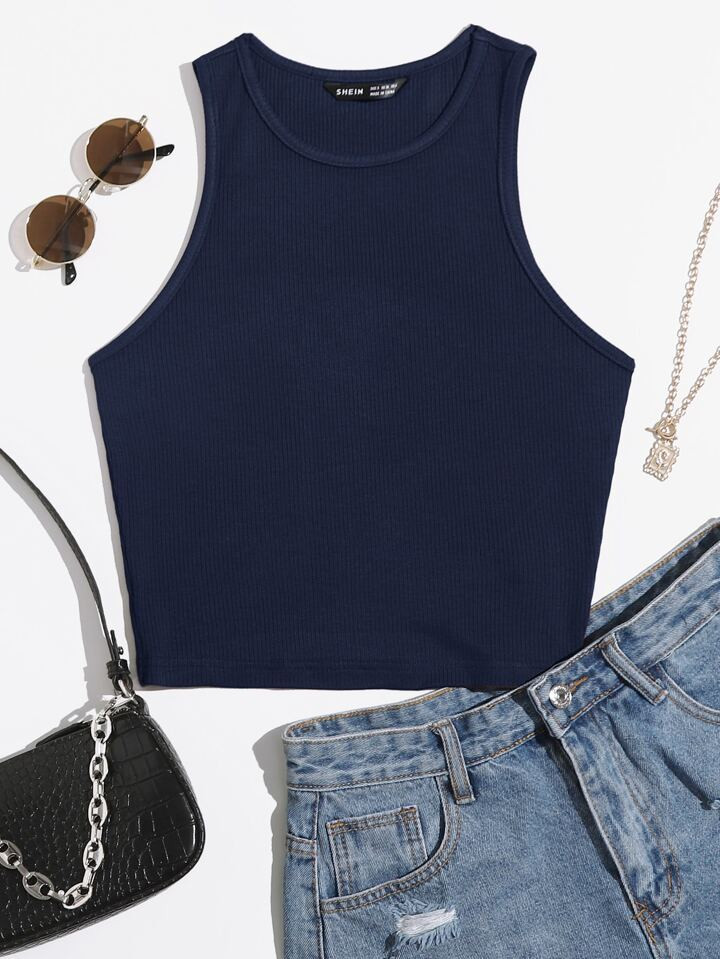 SHEIN EZwear Solid Crop Tank Top | SHEIN