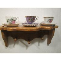 21 Inch Oak Wall Shelf With 3 Pegs, Cup & Saucer Shelf, Trophy Clock Photo Wood Shelf 6 1/2 Inches Deep #21x6.5Oak | Etsy (US)