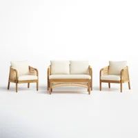 Joss & Main Fiora Outdoor Acacia Wood And Wicker Lounge Seating Group with Cushions | Wayfair | Wayfair Professional