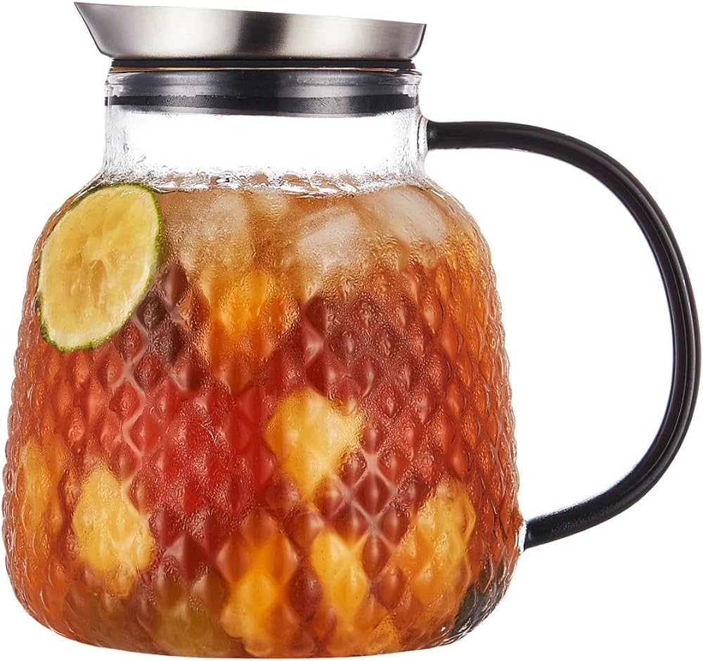 Purefold 40 ounces “Pineapple Series” Glass Pitcher with Stainless Steel Lid, Hot and Cold Wa... | Amazon (US)