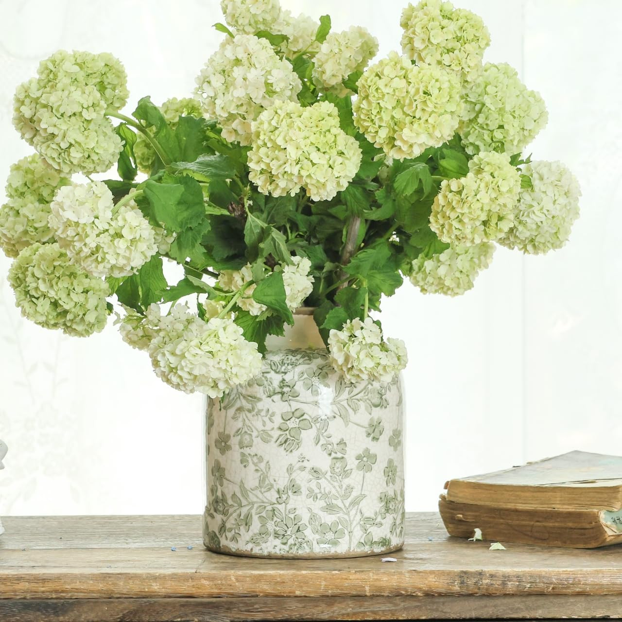 Ronasip Vintage Floral Chinoiserie Ceramic Vase, 6.2” Ice Cracked Hand-Painted Pastel Green Bot... | Amazon (US)