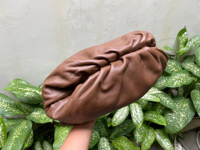 Camel Brown Cloud Leather Clutch Leather Dumpling Purse | Etsy | Etsy (US)