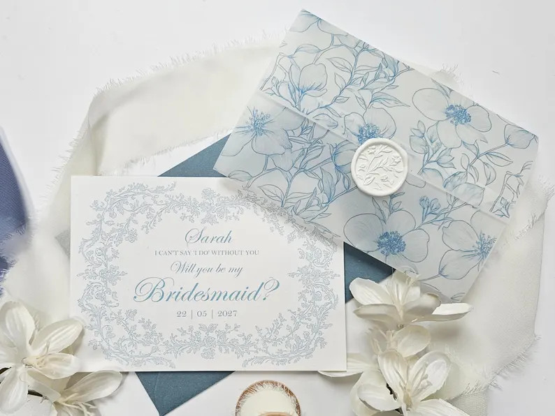 Dusty Blue Bridesmaid Proposal Card With French Toile - Perfect for Your Bridesmaid Box or Your S... | Etsy (US)