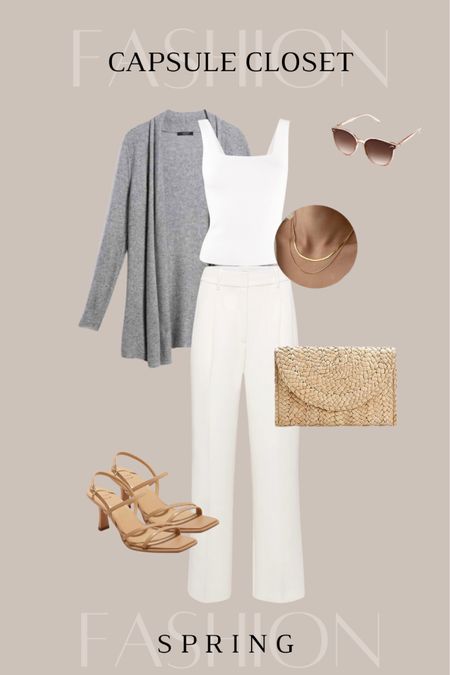 Spring Capsule Closet Inspo

Cardigan, tank top, tailored pants, sandals, sunglasses, woven clutch

#LTKSeasonal #LTKfindsunder50 #LTKstyletip