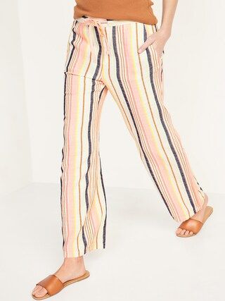 High-Waisted Dobby-Stripe Linen-Blend Wide-Leg Pants for Women | Old Navy (US)