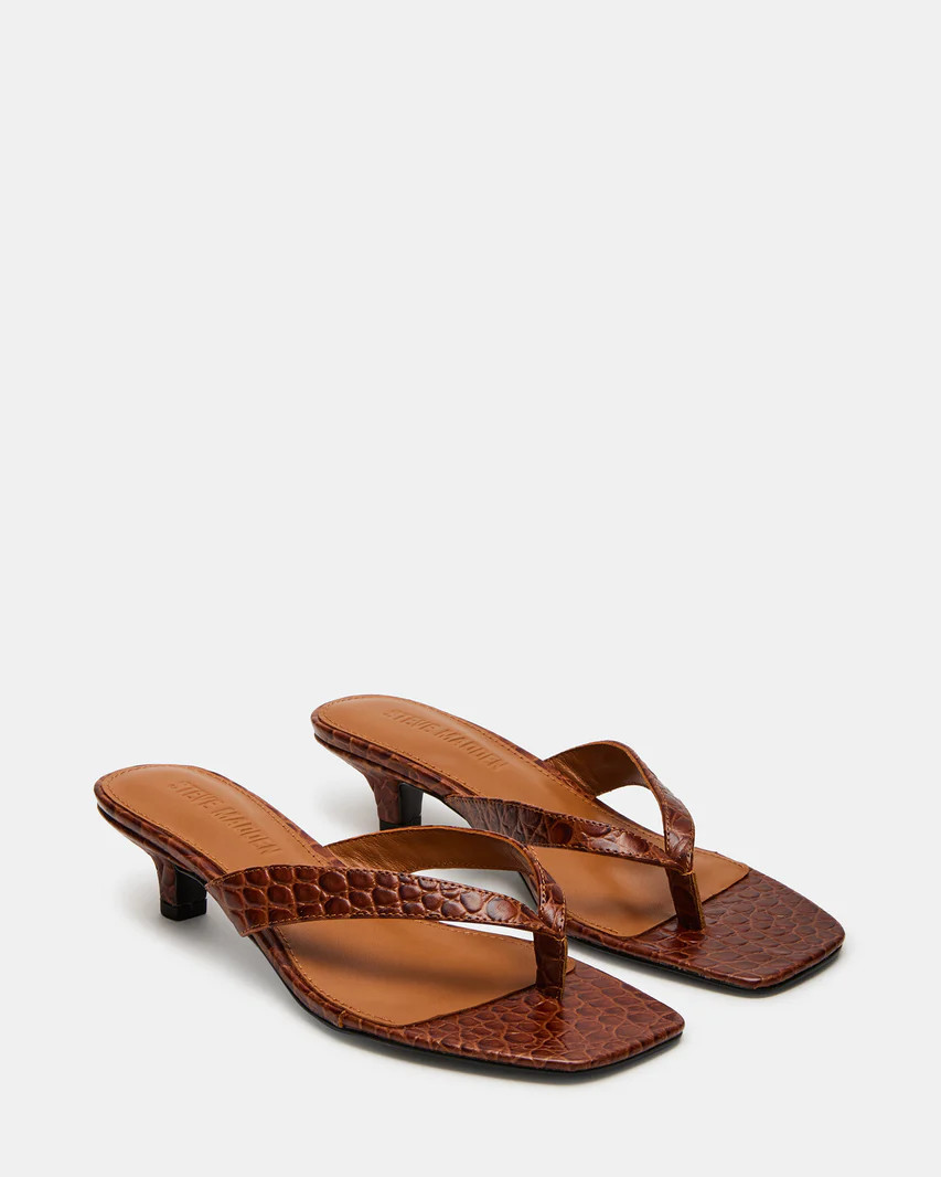 TRACIE Brown Crocodile Thong Strap Kitten Heel | Women's Heels | Steve Madden (US)