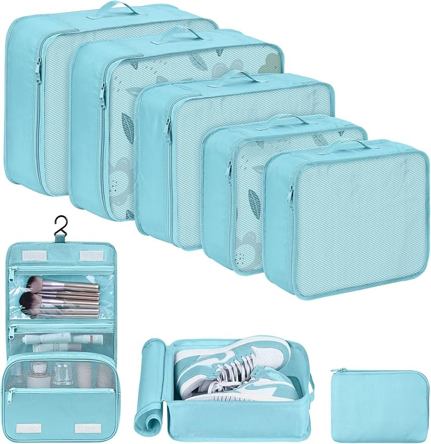 DIMJ Packing Cubes Suitcase, 8 Pieces Packing Cubes for Travel, With Toiletry Bag Hanging, Packin... | Amazon (US)