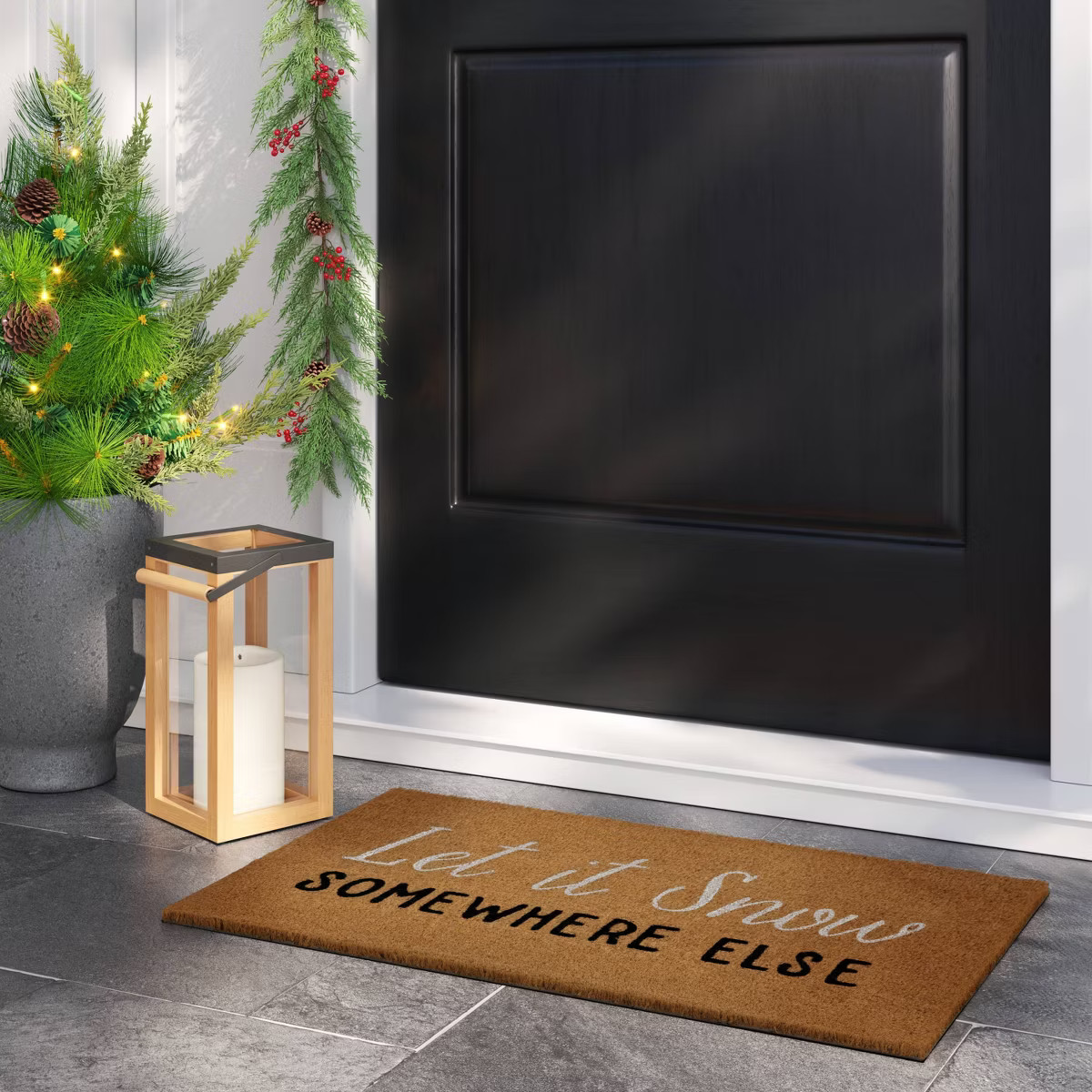 1'6"x2'6" Christmas 'Let It Snow Somewhere Else' Coir Doormat Black/White - Wondershop™ | Target