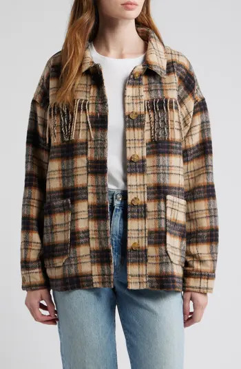 Thread & Supply Fringe Plaid Shacket in Cream Navy Plaid at Nordstrom Rack, Size X-Large | Nordstrom Rack
