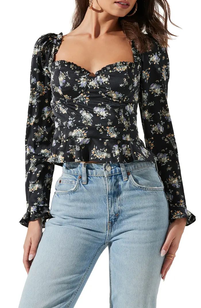 Floral Sweetheart Neck Underwire Satin Top | Nordstrom