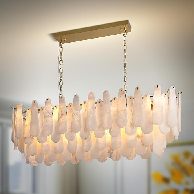 Chandeliers for Dining Room, L47.2 in Modern Alabaster Rectangle Brass Chandelier, 4-Tiers Luxury... | Amazon (US)