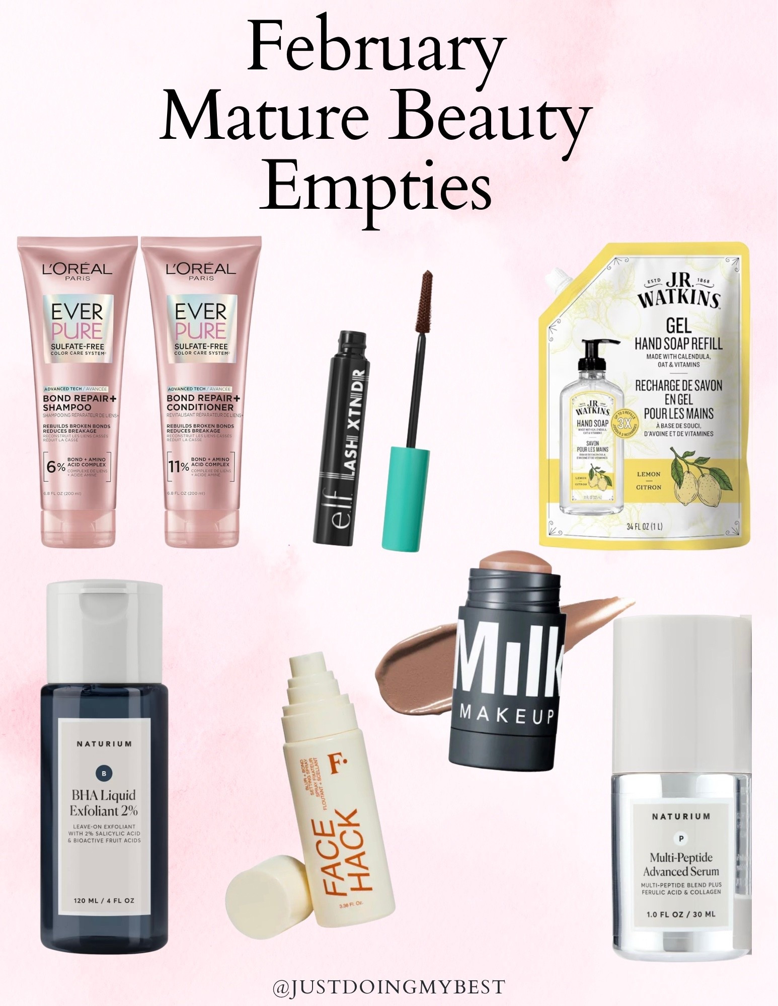 My current empty mature beauty products.   Loved all of these and would definitely repurchase.  