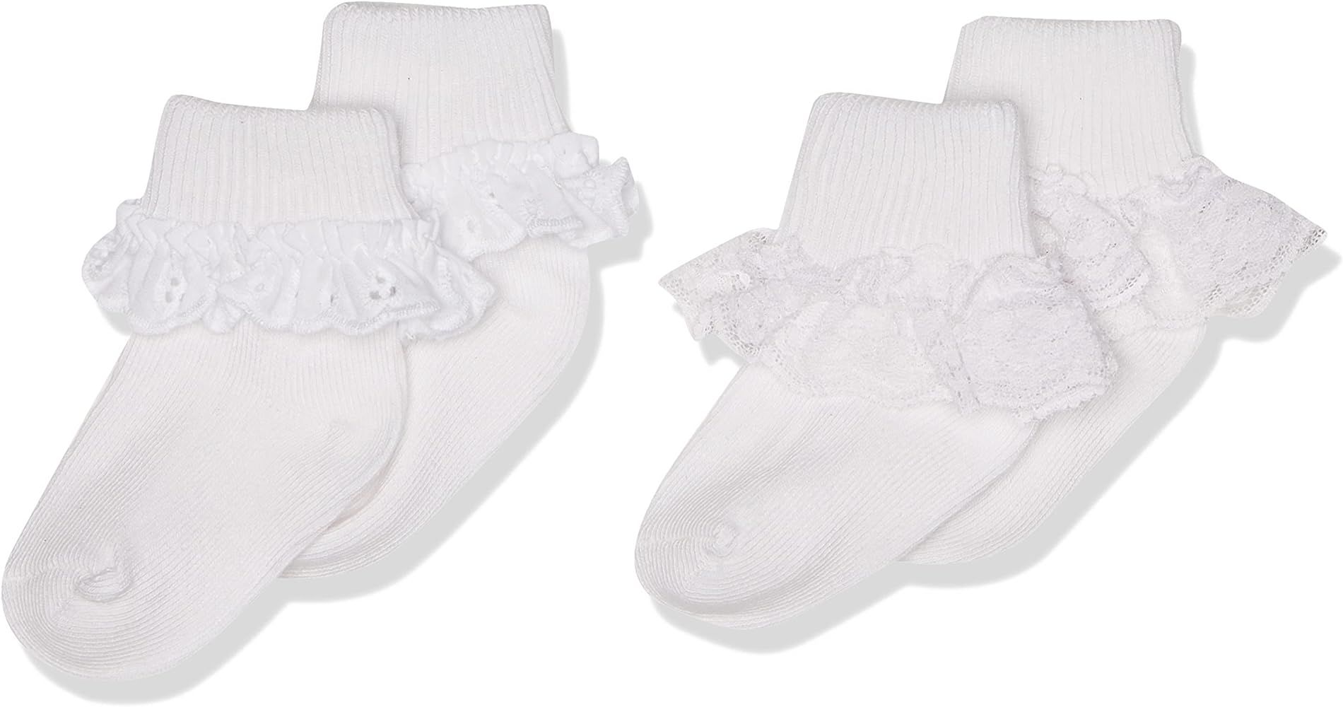 Amazon.com: Jefferies Socks 2 Pack Eyelet Lace Trim And Lace Trim Sock - White/White, 12-24 Month... | Amazon (US)