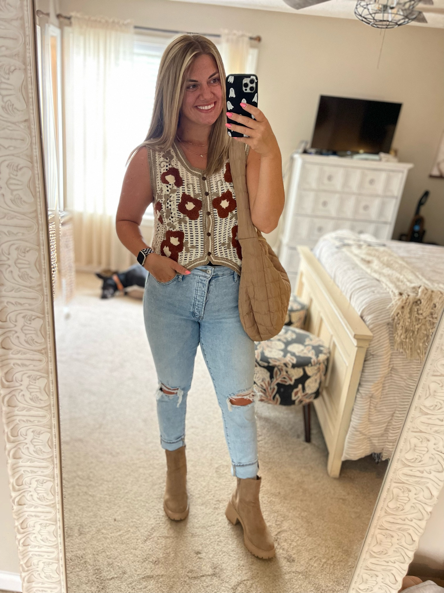 The most adorable fall transition outfit! When it gets too cold just add a long sleeve under the vest! I am absolutely obsessed!!!! 

#LTKStyleTip #LTKSeasonal #LTKMidsize