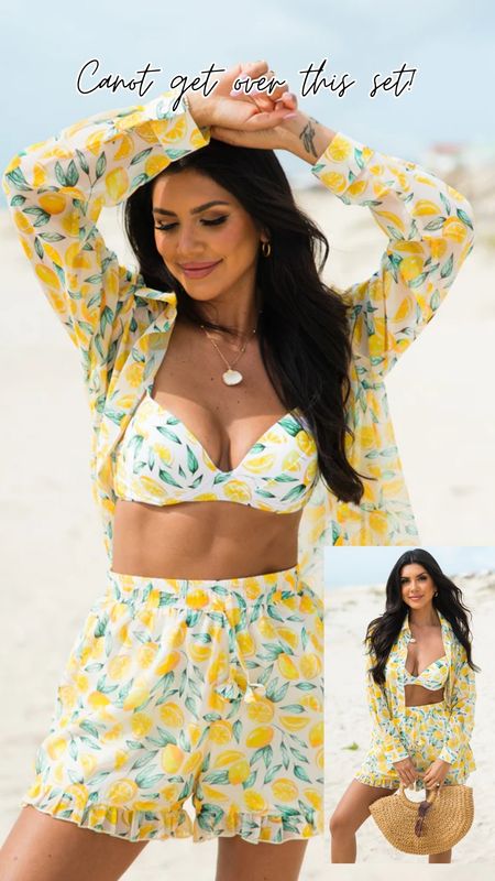 The CUTEST lemon print set from Pink Lily. Perfect for a beach vacation or a trip to Italy, Spain, Santorini, etc. Chiffon button down top, lemon print bikini top, lemon shorts. Use code APRIL20 for 20% off.

#LTKfindsunder50 #LTKtravel #LTKswim