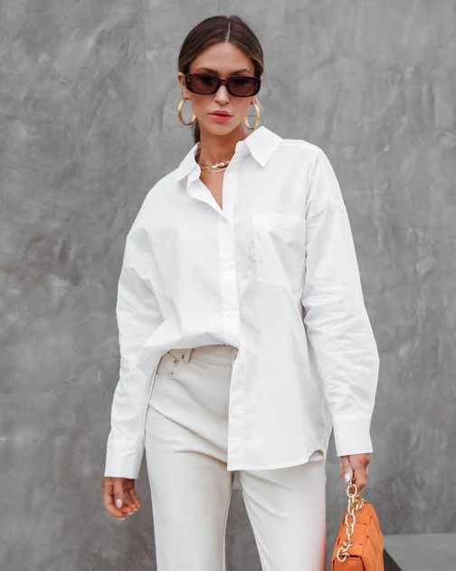 East Coast Cool Relaxed Cotton Button Down Top - White | VICI Collection