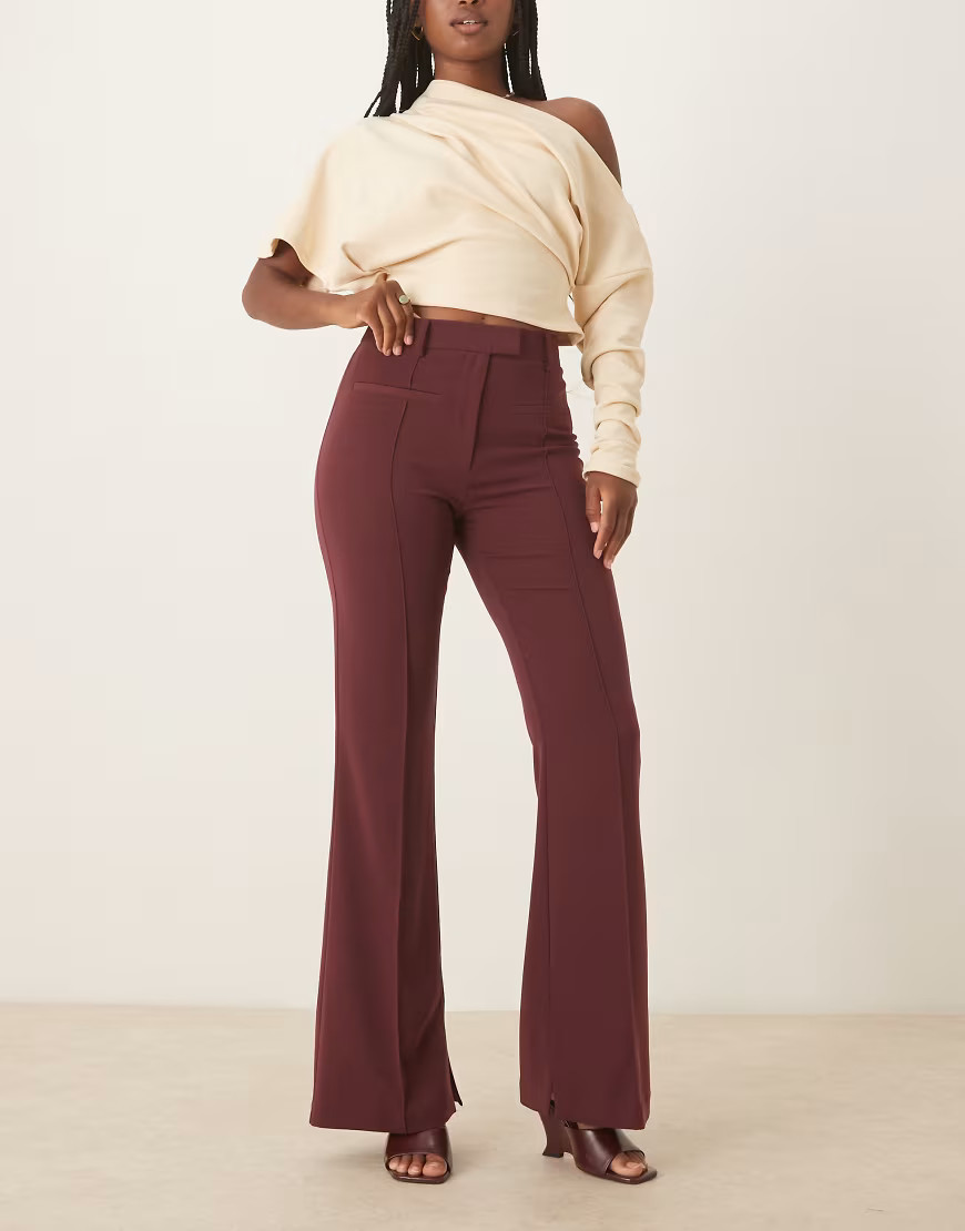 ASOS DESIGN tailored slinky flare suit trousers in plum-Purple | ASOS (Global)