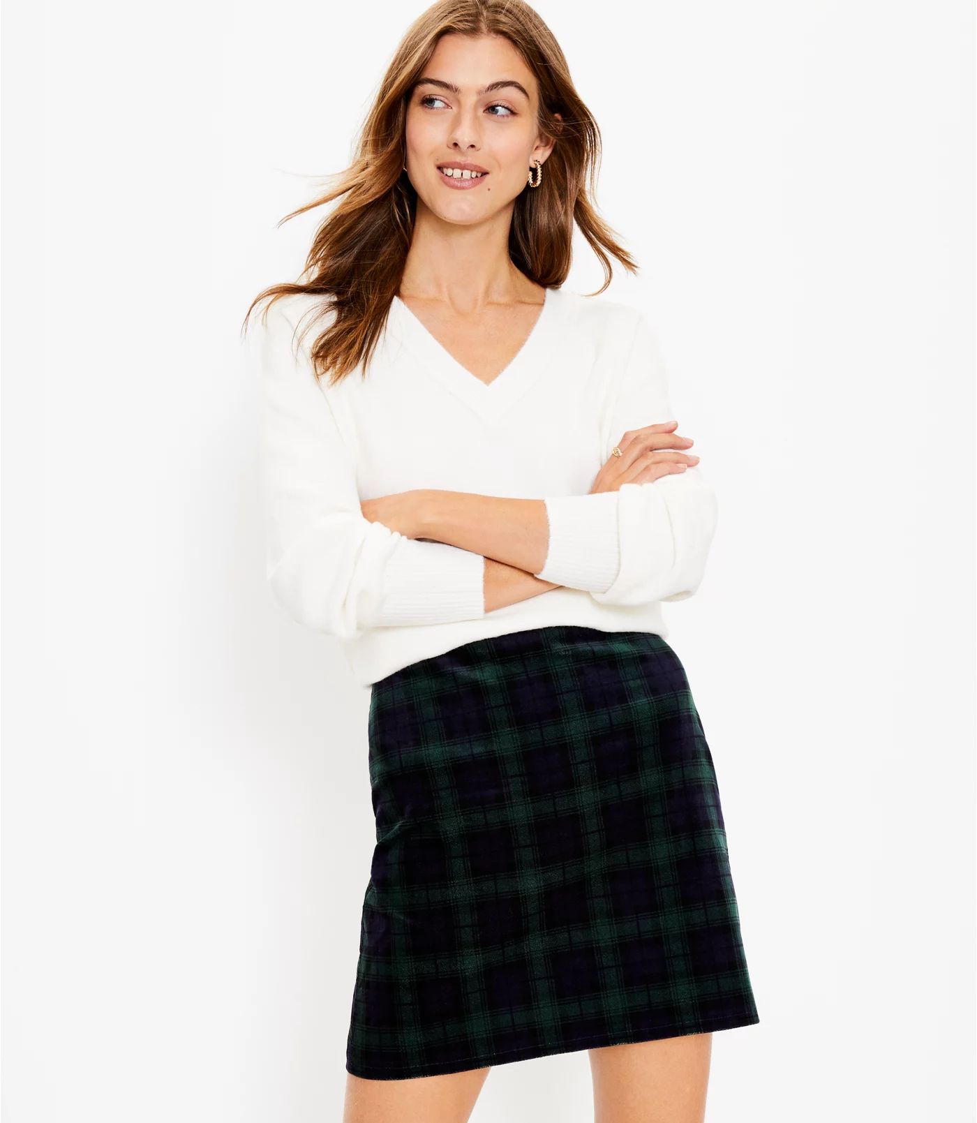 Plaid Stretch Velvet Skirt | LOFT