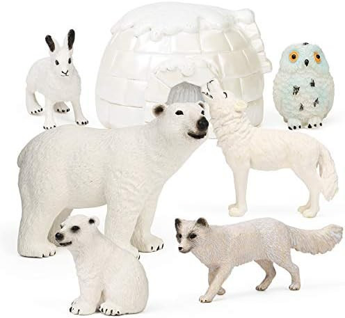 UANDME 7Pcs Polar Animals Figurines Toy with Igloo for Kids Realistic Arctic Animal Figures Toy P... | Amazon (US)