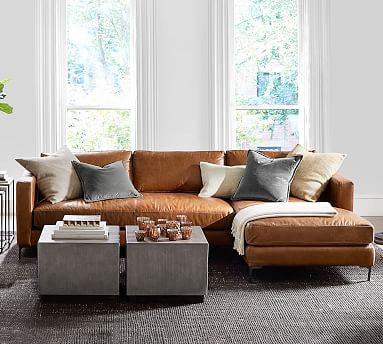 Jake Leather Sofa Chaise Sectional | Pottery Barn (US)